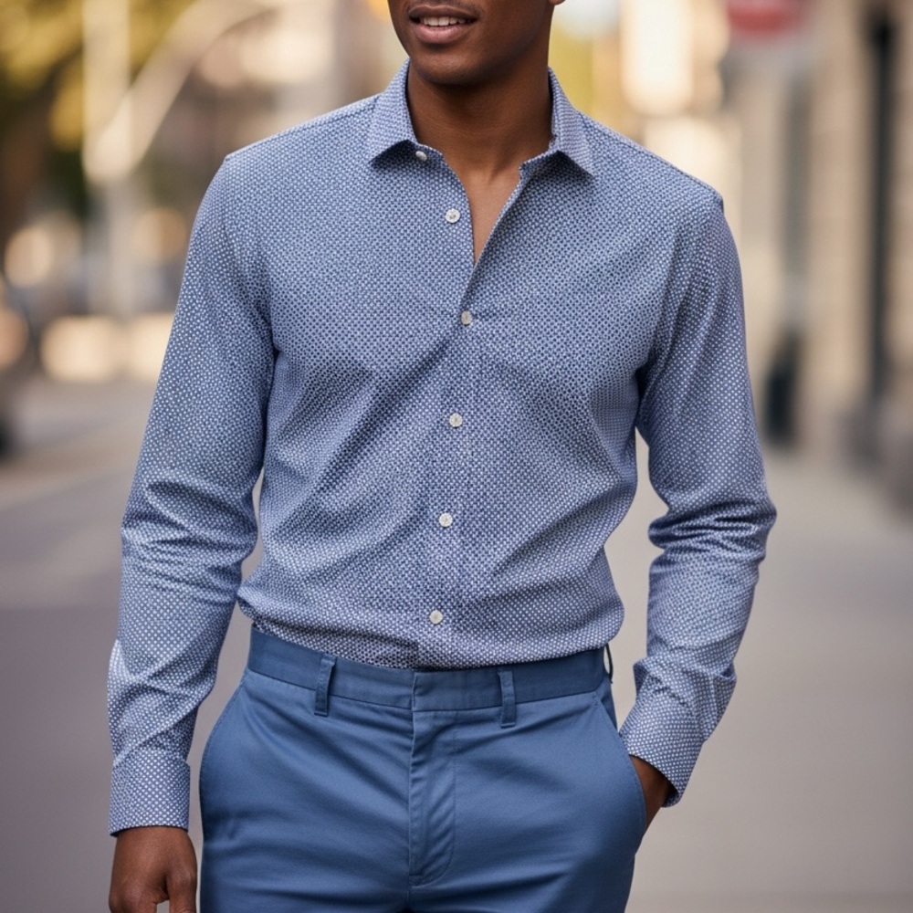 Banana Republic Blue Patterned Button Down Shirt Size L